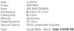 Spot incastrabil GU10 Chuck alb/negru