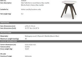 Masuta laterala design LUX cu blat din marmura italiana Borre 40cm