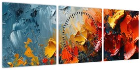 Tablou - Pictură abstractă de flori III. (cu ceas) (90x30 cm)