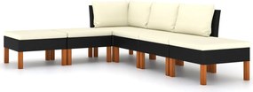 vidaXL Set mobilier de grădină cu perne, 6 piese, negru, poliratan