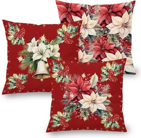 decoDoma Set de 3 fețe pernuțe RED POINSETTIA 45 x 45 cm