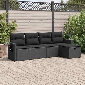 3325461 vidaXL Set mobilier de grădină cu perne, 5 piese, negru, poliratan