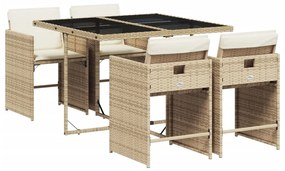 3211078 vidaXL Set mobilier de grădină cu perne, 5 piese, bej, poliratan