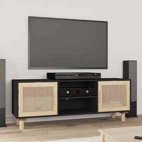 Comoda TV, negru, 105x30x40 cm lemn masiv pin si ratan natural