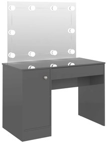 331551 vidaXL Masă de machiaj cu lumini LED gri strălucitor 110x55x145 cm MDF