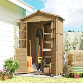 Outsunny Dulap de Grădină din Lemn de Brad cu Rafturi și Ferestre din Acril, Căsuță Depozitare Unelte Exterioare cu Acoperiș Asfaltat, Uși Blocabile, 128x57.5x197 cm, Maro Deschis | Aosom Romania