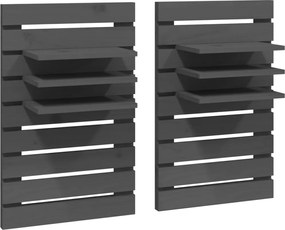 vidaXL Rafturi noptiere de perete, 2 buc., gri, lemn masiv de pin