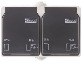 Priza dubla cu impamantare si protectie, cu capac, 16A, montaj aplicat, protectie IP44, pentru exterior, Emos
