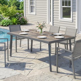Outsunny Masă de Patio, Masă de Balcon, Masă de Dining pentru Exterior 145 x 85 cm pentru 6 Persoane cu Efect de Lemn, Cadrul din Oțel, Gri | Aosom Romania