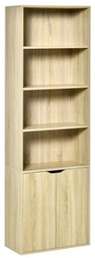 HOMCOM Bibliotecă Dulap de cărți cu 4 compartimente deschise și 2 uși pentru sufragerie și birou 59x29x180 cm Lemn natural | Aosom Romania