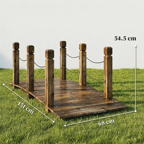 Outsunny Pod de Grădină din Lemn 1,51 m Pod Decorativ pentru Iaz Rustic cu Balustrade de Siguranță Carbonizat | Aosom Romania