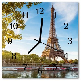 Ceas de perete din sticla pătrat Turnul Eiffel Paris Brown City, Albastru