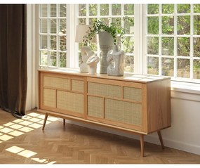 Comodă în culoare naturală joasă cu aspect de lemn de stejar cu ușă glisantă 180x80 cm Barrali – Unique Furniture