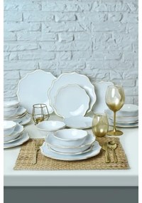 Set de masă 24 piese alb/auriu/ceramică vitrificată