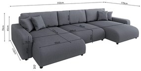 Colțar gri închis extensibil, cu spațiu de depozitare, cu tapițerie din catifea reiată Sara – Ropez