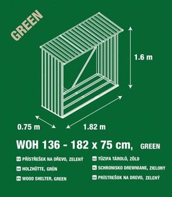Șopron de lemn pentru grădină G21 - 136 x 182 x 75 cm, verde