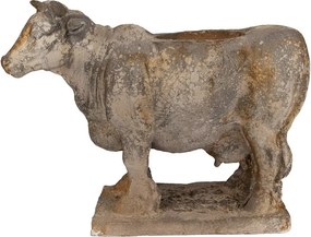 Ghiveci decorativ în formă de vacă, gri, din ceramică, stil brocante, 36x15x28 cm