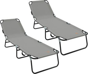 vidaXL Șezlong pliabil 2 pcs Gri 188 x 57 x 86,5 cm Poliester