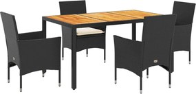 vidaXL Set mobilier grădină perne 5 piese negru poliratan/lemn acacia