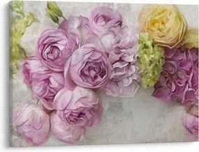 Tablou - Flori pe perete culorile pastel (70x50 cm)