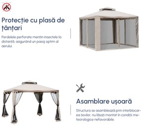 Pavilion Outsunny cu Plasă Anti-Țânțari, Structură din Metal și Poliester, Ideal pentru Grădină, 294x294cm | Aosom Romania