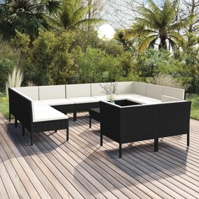 3094620 vidaXL Set mobilier de grădină cu perne, 12 piese, negru, poliratan