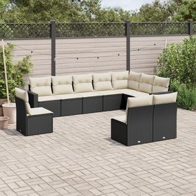 3219096 vidaXL Set canapele de grădină cu perne, 10 piese, negru, poliratan