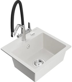 Mexen Milo chiuvetă de granit cu 1 compartiment și baterie de bucătărie Duo, Albă - 6505-20-671701-07