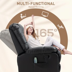HOMCOM Fotoliu de Relaxare cu Masaj din Piele Artificiala, Fotoliu Ergonomic cu 8 Puncte de Masaj si Rabatabil 165°, Gri | Aosom Romania