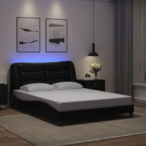 3213934 vidaXL Cadru de pat cu lumini LED, negru, 140x200 cm, piele ecologică