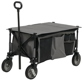 Outsunny Cărucior de grădină pliabil băscuță detașabilă mâner telescopic înclinare reglabilă 5 buzunare 108 x 55 x 93 cm gri închis | Aosom Romania