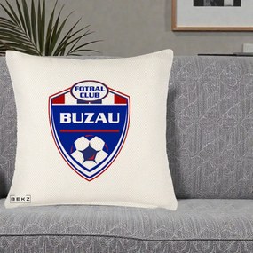 Perna Personalizata FC Buzau Fotbal, 40x40 cm, Crem Reliefat, Husa Detasabila, Perna Inclusa, BEKZ®