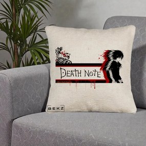 Perna Personalizata Death Note L Lawliet Rosu-Negru, 40x40 cm, Bej Canapea, Husa Detasabila, Perna Inclusa, BEKZ®