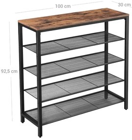 Suport incaltaminte TAYLOR maro cu structura neagra 100x92,5 cm, 4 rafturi