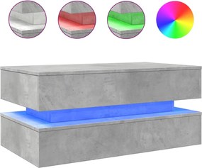 vidaXL Măsuță de cafea cu lumini LED, gri beton, 90x50x40 cm