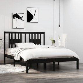 3104042 vidaXL Cadru de pat dublu, negru, 135x190 cm, lemn masiv