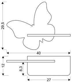 Aplică LED cu raft pentru copii BUTTERFLY LED/5W/230V roz/lemn
