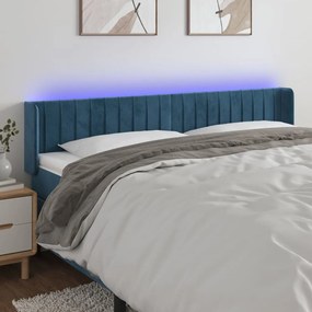 Tablie de pat cu LED, albastru inchis, 163x16x78 88 cm, catifea 1, Albastru inchis, 163 x 16 x 78 88 cm