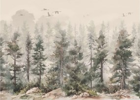 Tablou pe sticlă - Pădurea de pini I., aquarel (70x50 cm)