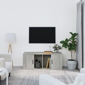 Comoda TV, gri beton, 100x35x40 cm, lemn prelucrat