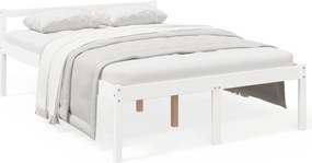 vidaXL Pat pentru seniori dublu, alb, 135x190 cm, lemn masiv de pin