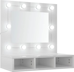 vidaXL Dulap cu oglindă și LED, alb extralucios, 60x31,5x62 cm