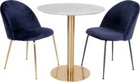 Masă de dining rotundă Bolzano 110x75 cm alb-alamă