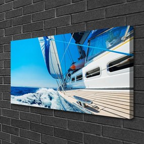 Tablou pe panza canvas Peisaj cu barca Albastru Alb