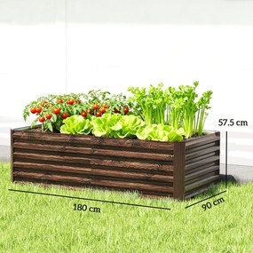 Outsunny Pat pentru Grădină Ridicat cu Fund Deschis și Bare de Suport, Ghiveci din Oțel Zincat pentru Flori și Legume, pentru Balcon sau Grădină, 180x90x57,5 cm, Maro Închis | Aosom Romania