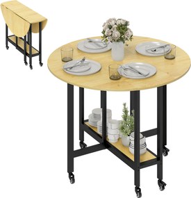 HOMCOM Masă de dining pliabilă pe roți, masă de bucătărie pentru 4 persoane cu poliță integrată, 100 x 100 x 75 cm, stejar | Aosom Romania