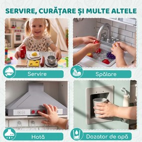 AIYAPLAY Bucătărie din lemn pentru copii, cu lumini, sunete, accesorii, frigider, cuptor și aparat de cafea, verde deschis | Aosom Romania
