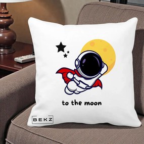 Perna Decorativa Astronaut To The Moon, 40x40 cm, Alba Mata, Husa Detasabila, Perna Inclusa, BEKZ®