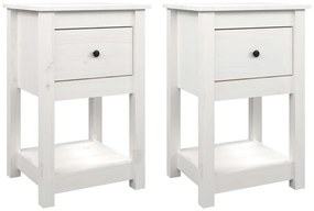 821732 vidaXL Noptiere, 2 buc., alb, 40x35x61,5 cm, lemn masiv de pin