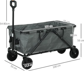 Outsunny Căruț de grădină de 120 kg, pliabil, căruț de transport cu acoperire detașabilă 160 litri Gri închis | Aosom Romania